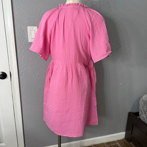 Old Navy Womens Split-Neck Crinkle Gauze Mini Swing Dress, Pink, S Tall 705169 - Picture 3 of 5
